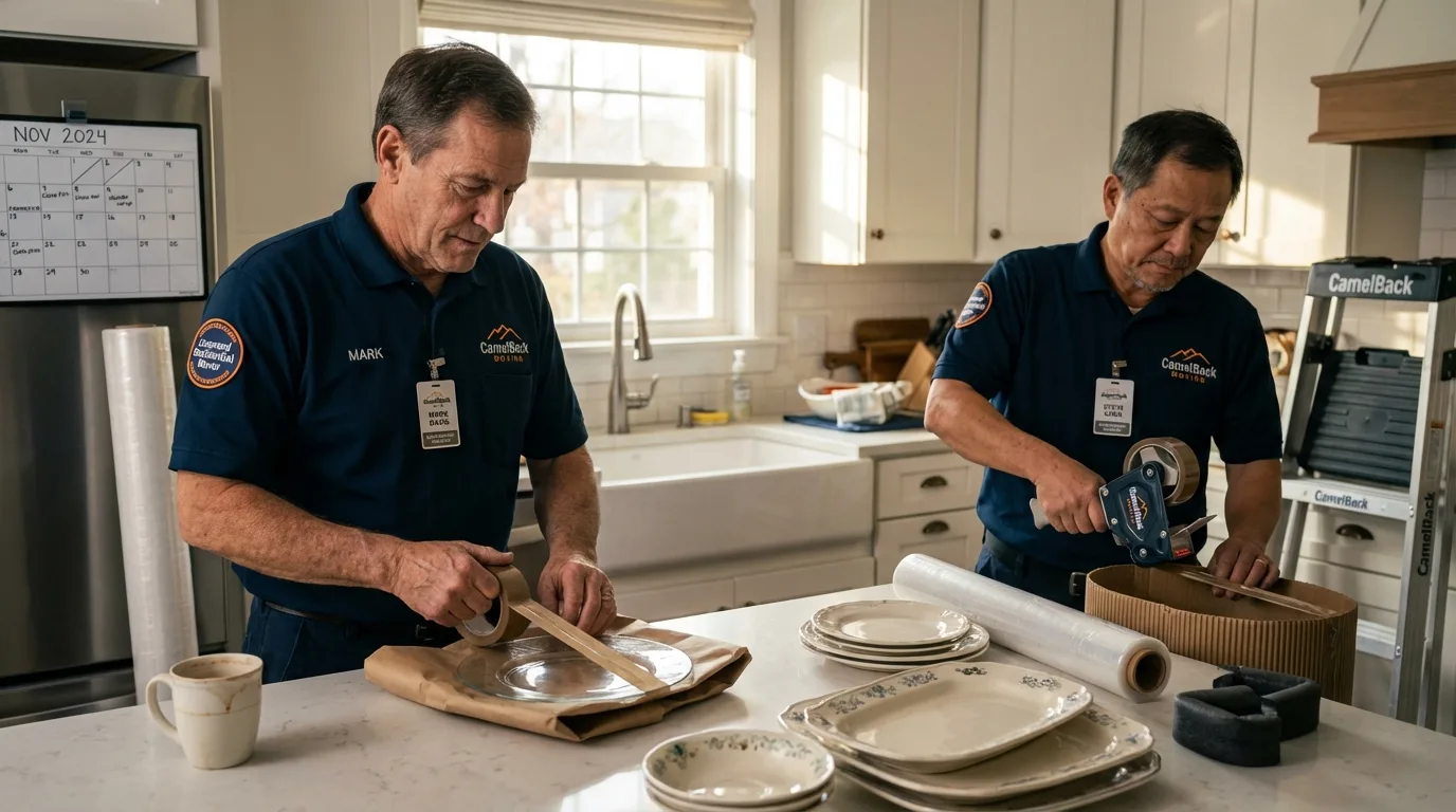 Professional crew packing kitchen dishware in Sacaton, AZ